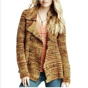 Free People Zebra Yarn Button Down Wool Sweater Coat Size Small